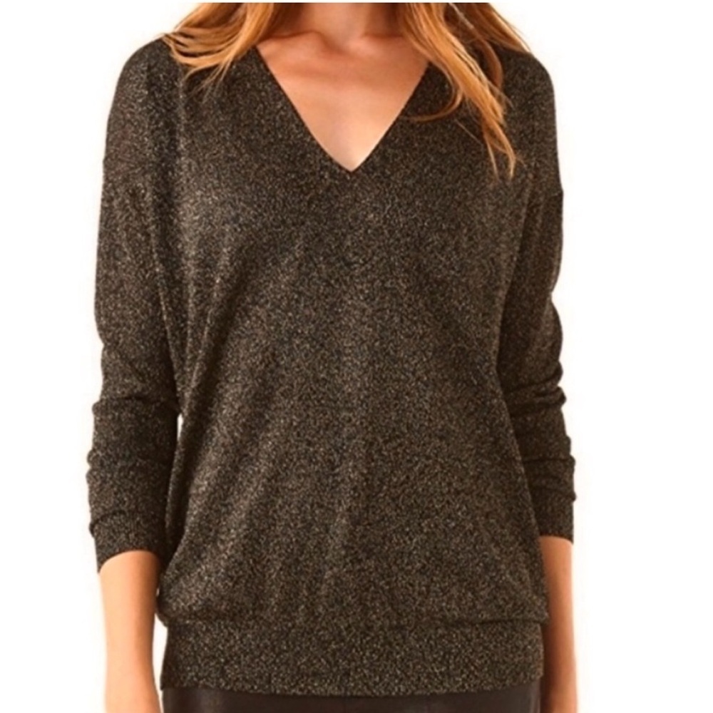 EUC Diane Von Furstenberg Ania Bis Metallic Sweater Black Gold Size M
